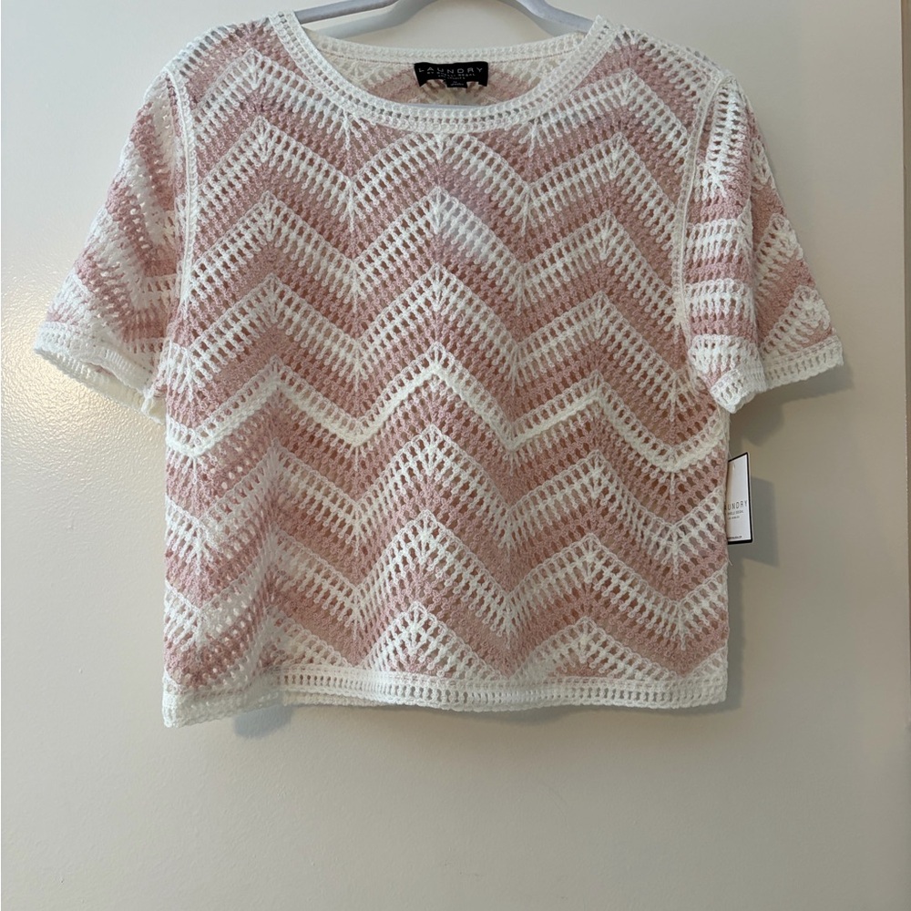 Chevron Pink and White Crochet Crop Top